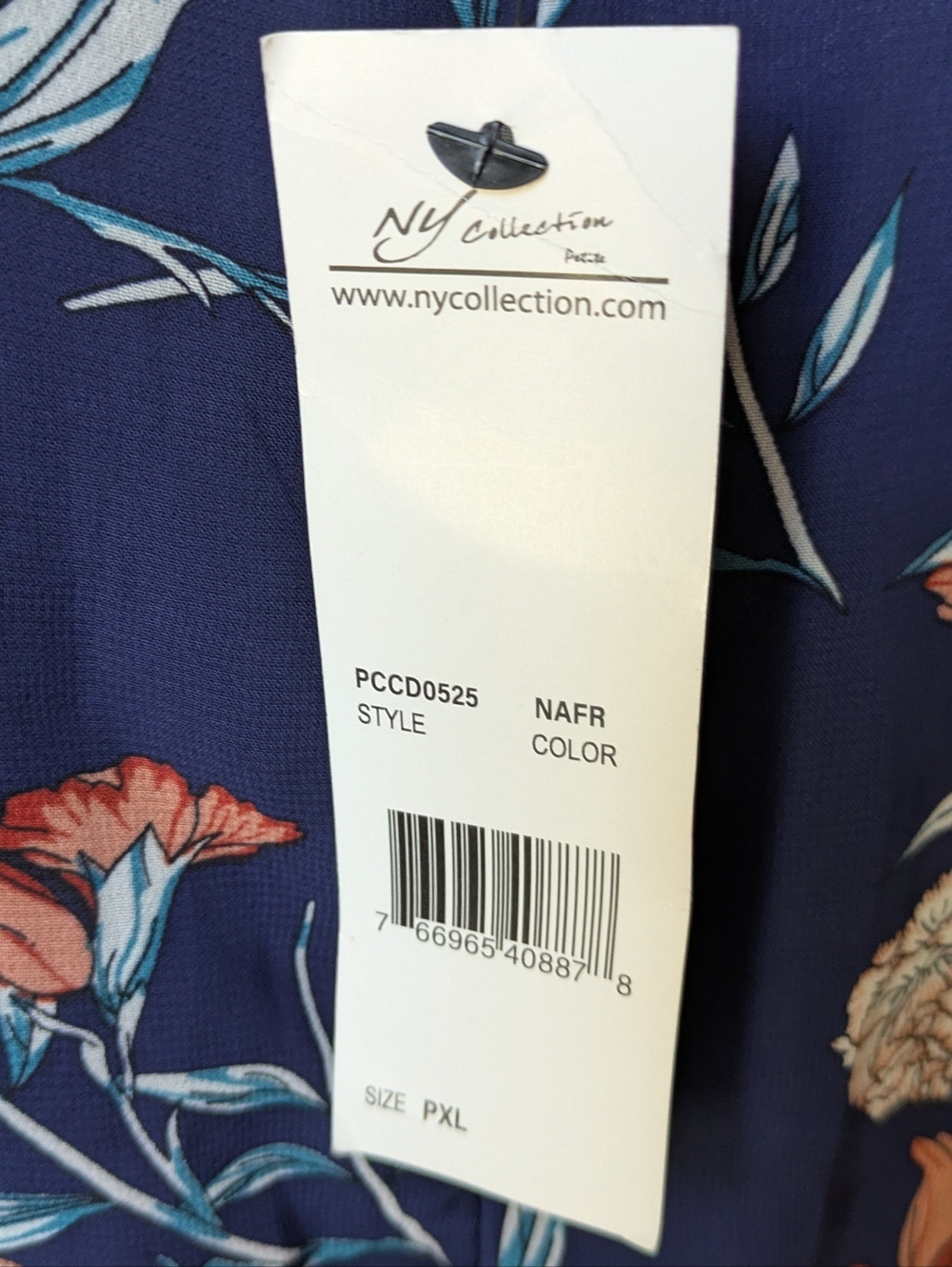 NWT NY Collection Women's Navy Floral Tie-Waist Midi Dress - Picture 7 of 8